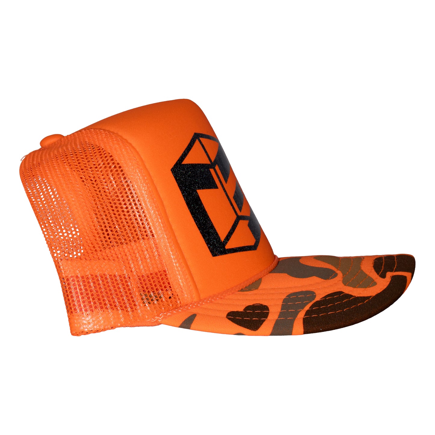 Neon Orange Camo Trucker