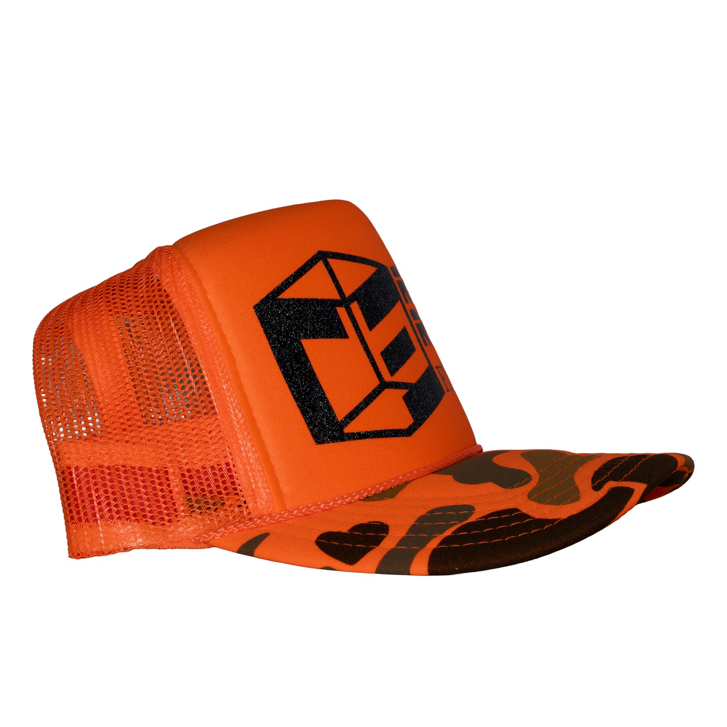 Neon Orange Camo Trucker