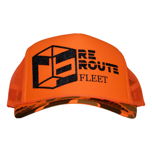 Neon Orange Camo Trucker